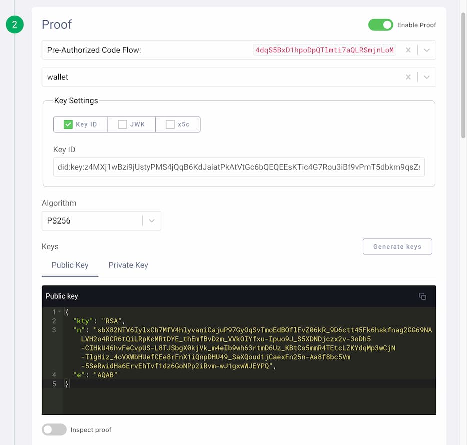 Proof Configuration for Verifiable Credentials Issuance Request