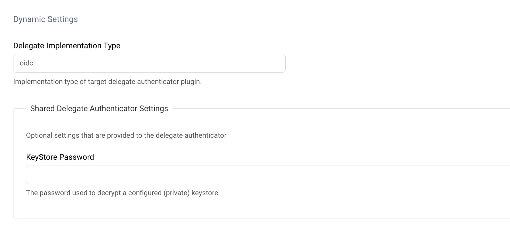 Shared Delegate Authenticator Settings