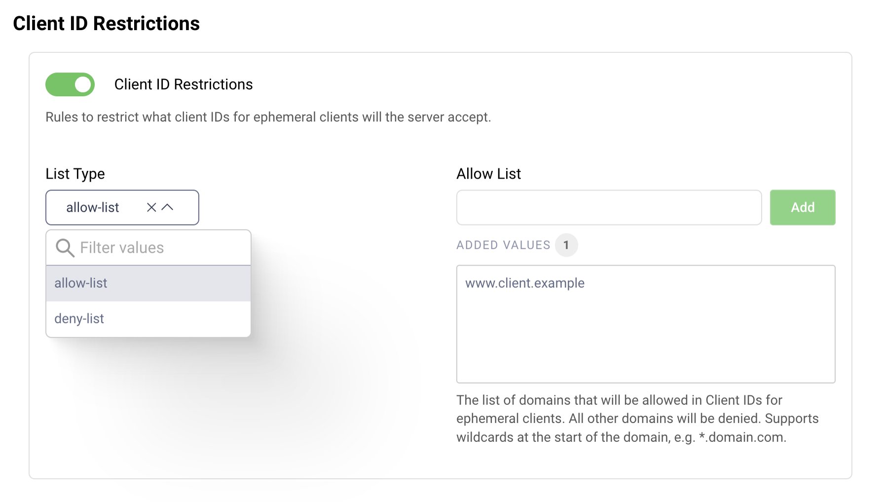 Restrict Client IDs to www.client.example