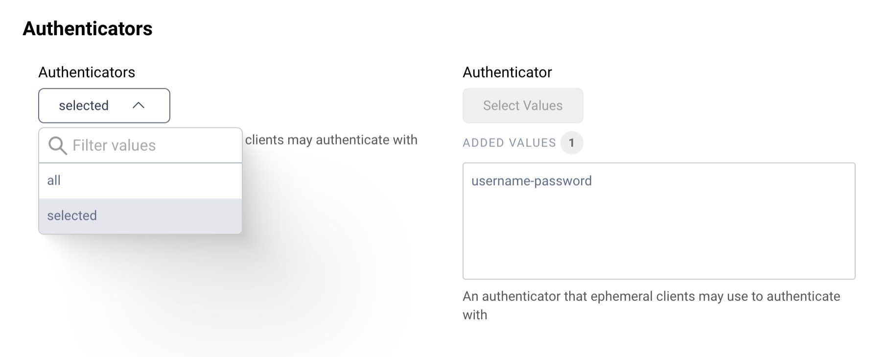 Define User Authentication for Ephemeral Clients
