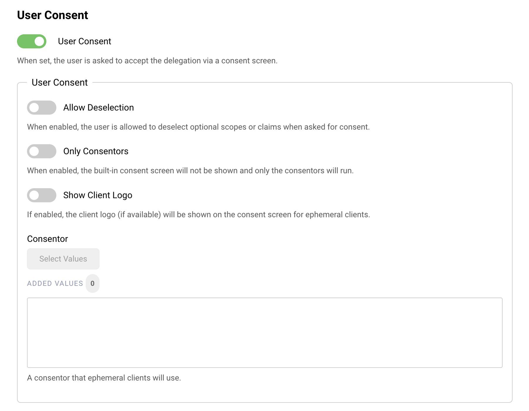 Configure User Consent for Ephemeral Clients