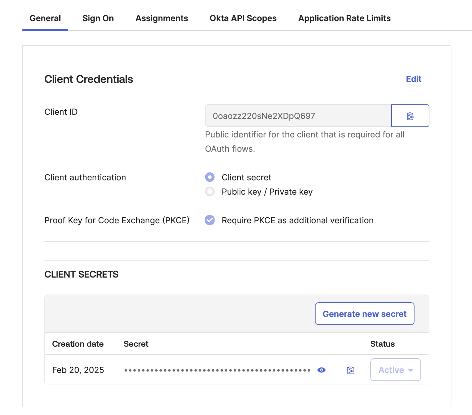 Application view in the Okta Admin Console