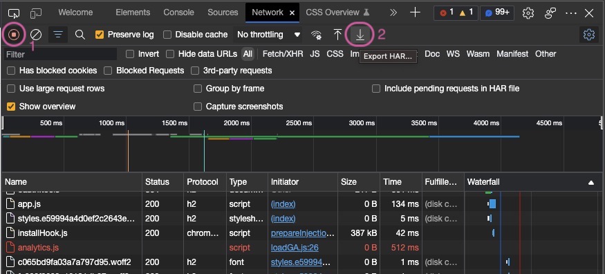 Chrome Network Log