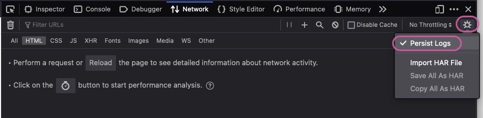 Firefox Persist Logs