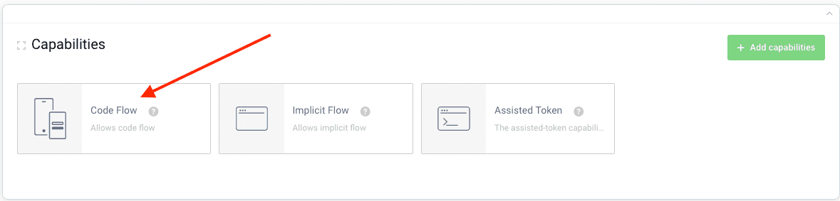 Admin UI showing a client with code flow enabled