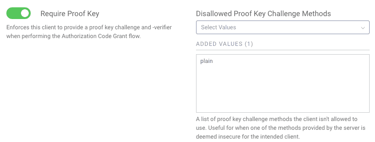 Requiring a client to use a proof key for code exchange in the Admin UI