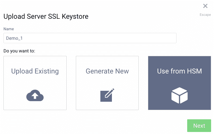Configuring a new SSL key that is on the HSM