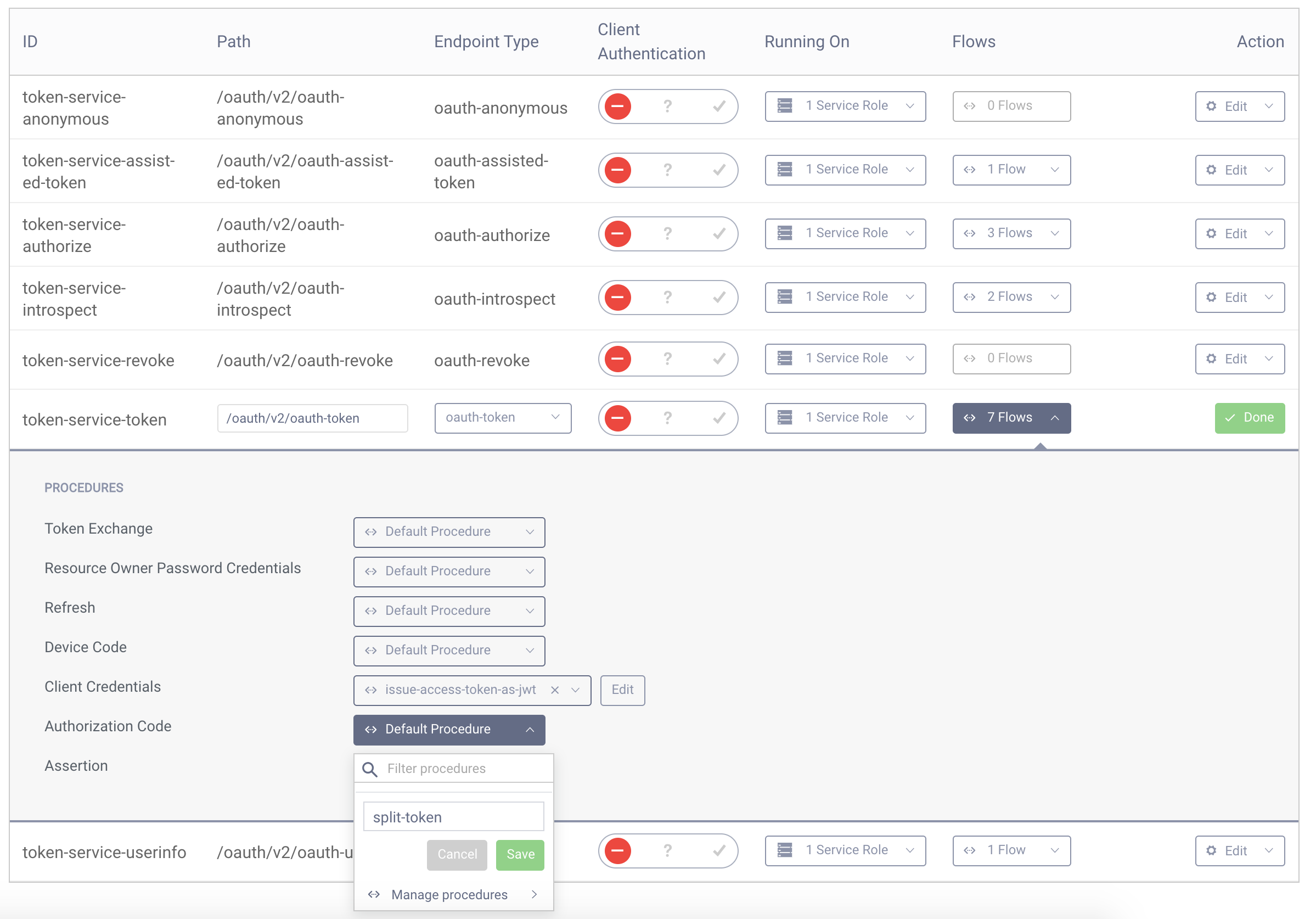 Configure token procedure