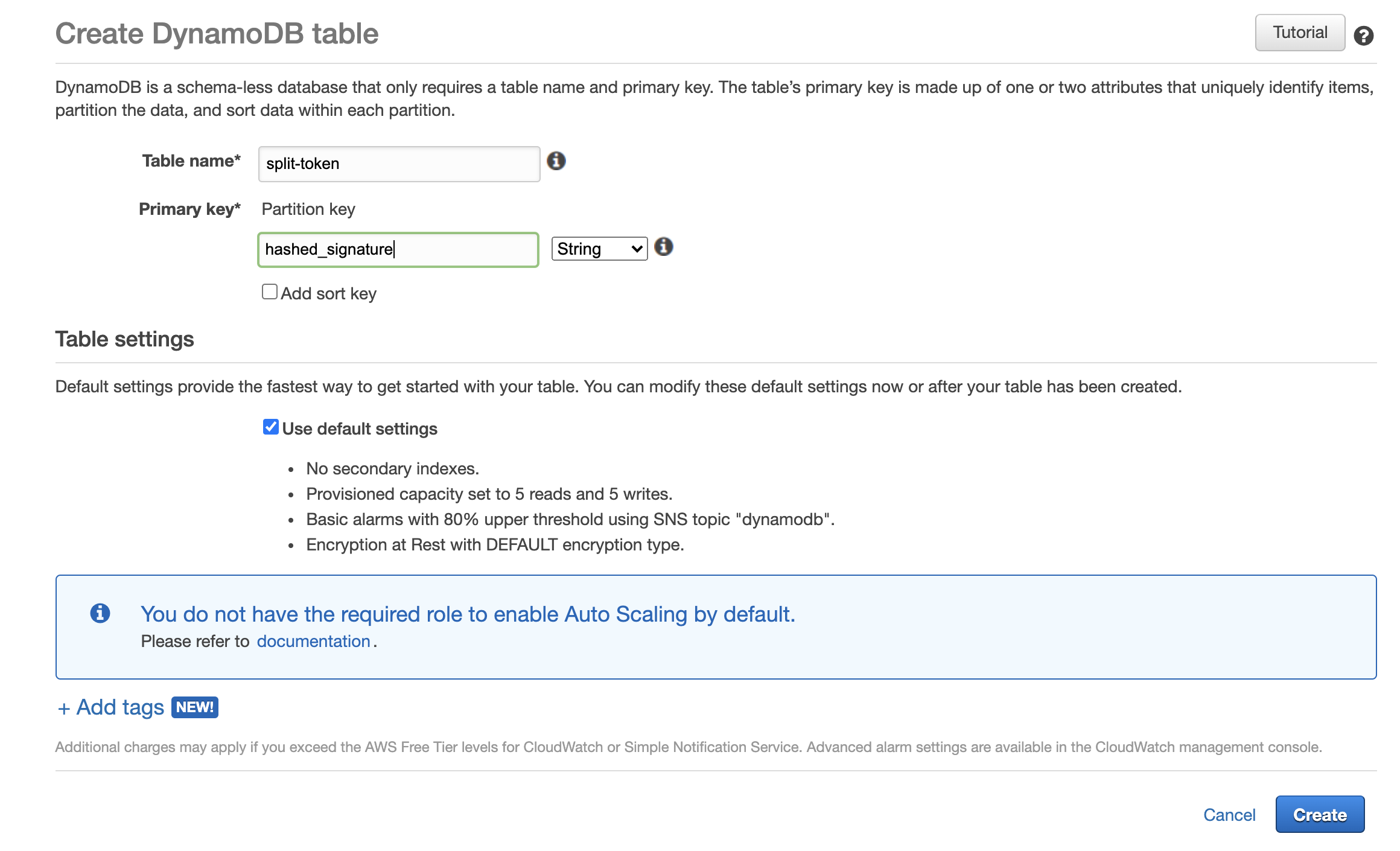 Create DynamoDB Table