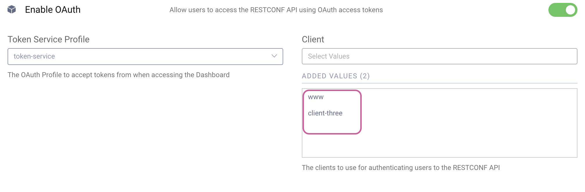 Enable OAuth for RESTCONF
