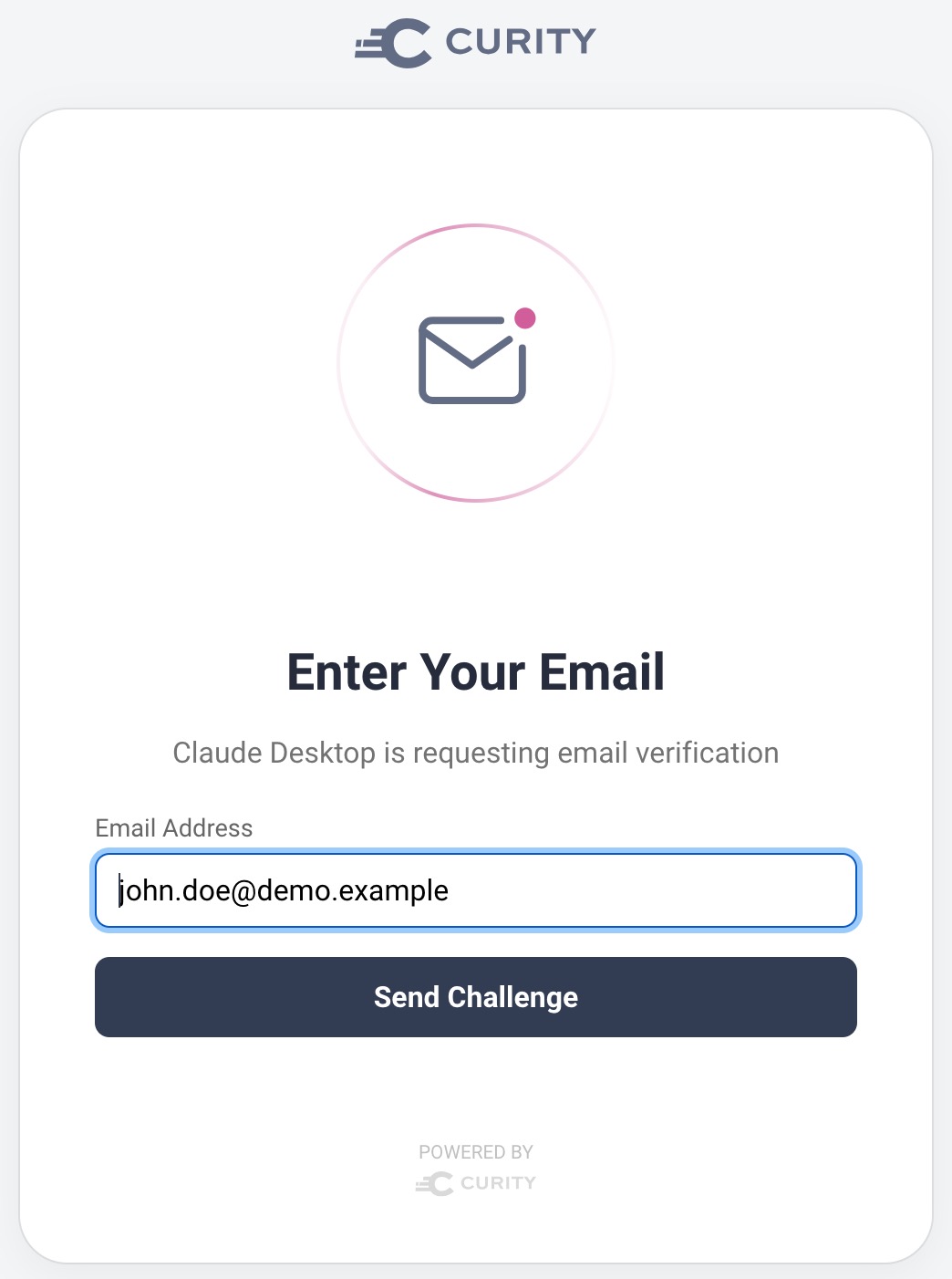 Email authentication screen renders the MCP client name