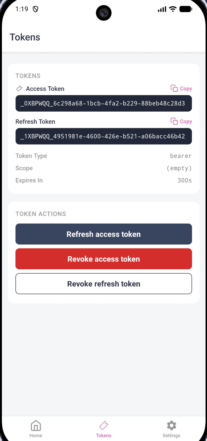 React Native Android Tokens View