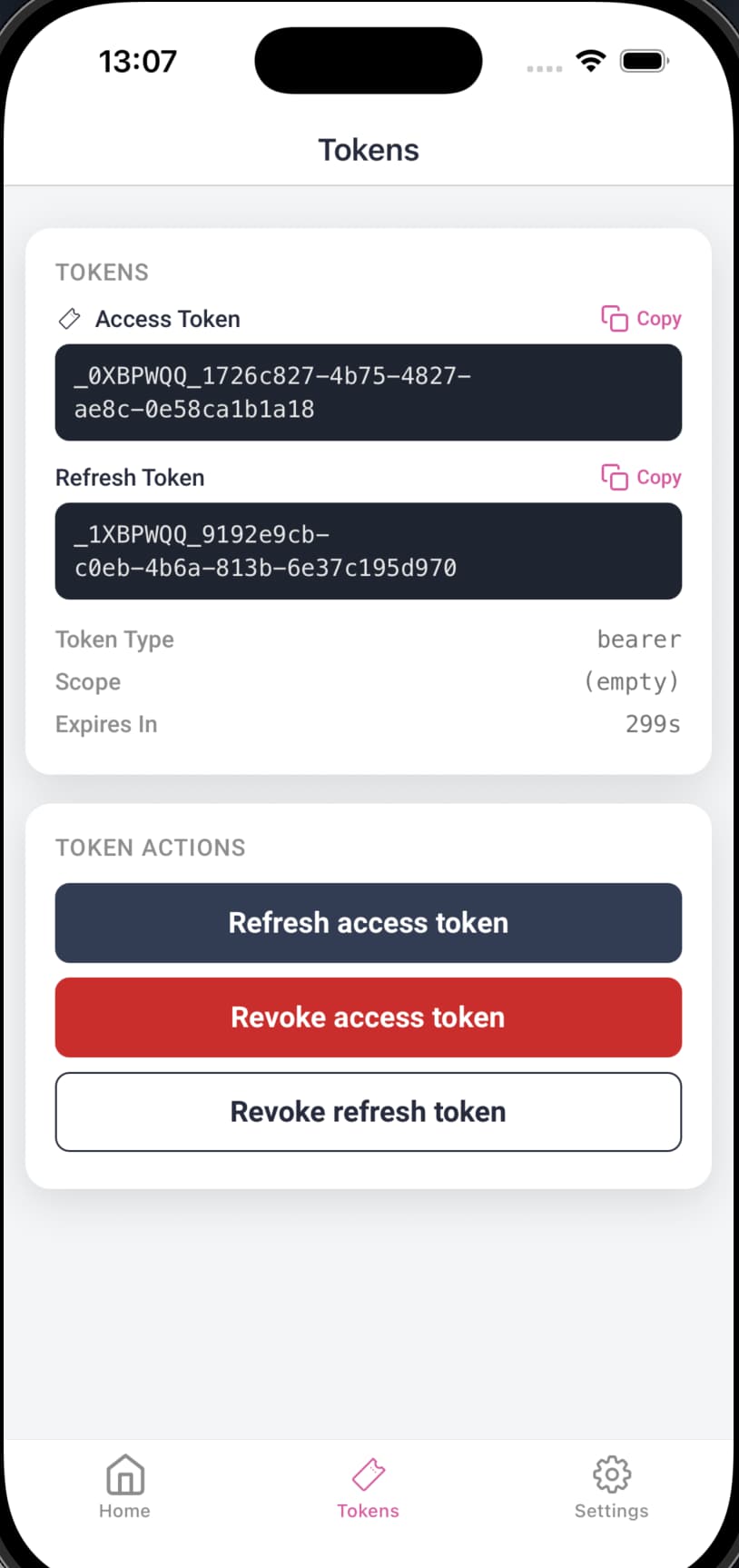 React Native iOS Tokens View