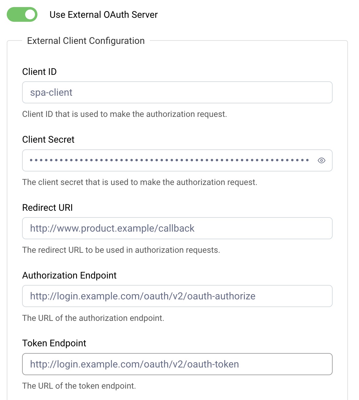 OAuth Agent External Settings