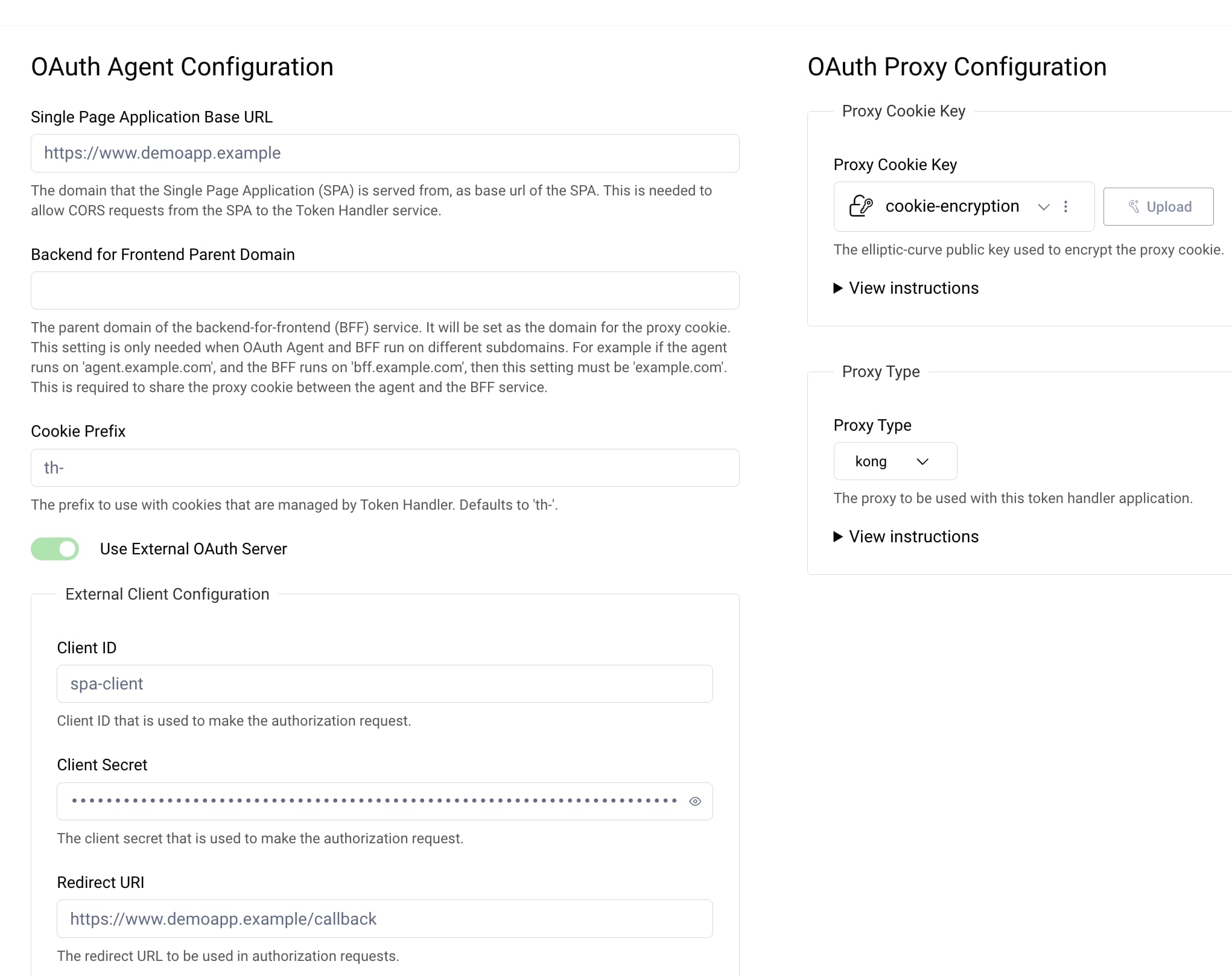 Token Handler Application Settings