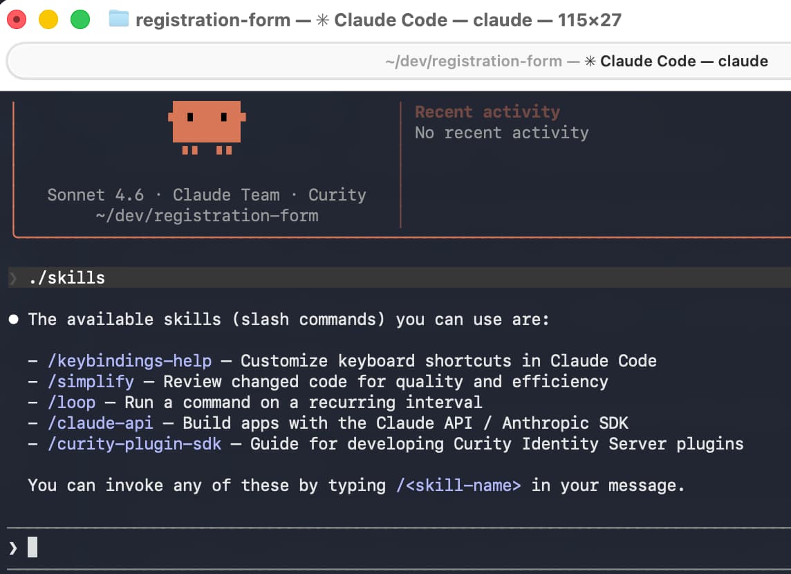 Claude integrated with the Curity SDK plugin skill